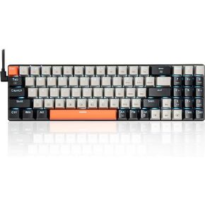 HUO JI USB Mechanical Keyboard Wired with Number Pad, Led Backlit, Blue Switch, Compact 78 Keys for PC/Computer/Laptop Gaming and Office, Black/Grey