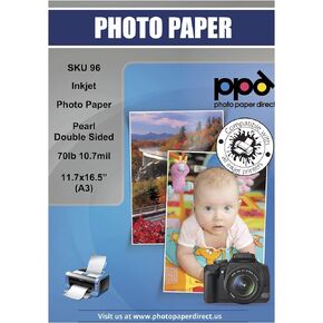 PPD Inkjet Pearl Double Sided Super Premium Photo Paper A3 (11.7 x 16.5" similar to 11x17") 76lbs. 290gsm 10.7mil x 50 Sheets (PPD096-50)