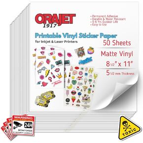 1917 Matte Finish Vinyl for use with Inkjet and Lazerjet Printers - 8.5" x 11" - Matte Finish Outdoor and Permanent (25 Sheets)