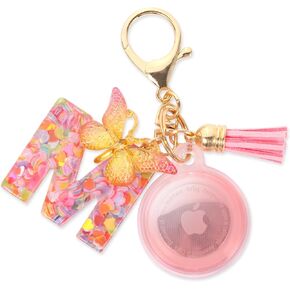 Waterproof Airtag Holder Pink Initial Letter Charm, Airtag Keychain With For Girls And Women