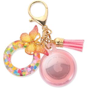 Waterproof Airtag Holder Pink Initial Letter Charm, Airtag Keychain With For Girls And Women