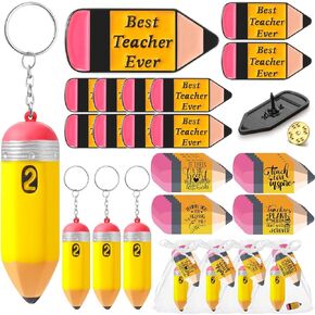 24 Set Teacher Appreciation Gifts Teacher Pins Pencil Shaped Lapel Pin Pencil Shaped Stress Balls Teacher Keychains Appreciation Cards Gifts Thank You Gifts for Teacher Employee