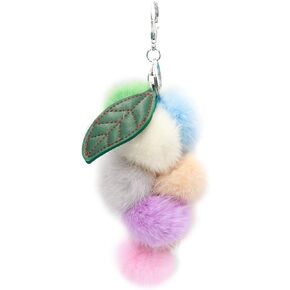 surell - Genuine Mink Fur Grape Bunch Fruit Keychain - Cute Veggie Bag Purse Charm - Healthy Food Pom Pon Gold Ring Fluffy