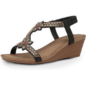 WOJWSKI Women's Slide Wedge Sandal Rhinestone Open Toe High Heel Roman Summer Platform sandals