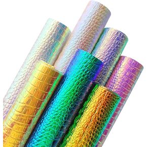 7 Pack Metallic Iridescent Faux Leather Sheets Embossed Crocodile Grain Animal Elements Textured Bright Colour A4 Bump PU Faux Leather for Earrings Hair Bows Making and DIY Projects