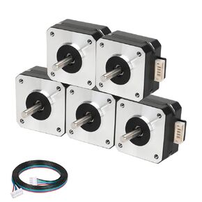 5pcs Nema 17 Stepper Motor 23MM Bipolar 1A 13Ncm (18.41oz.in) 1.8 Degree 2 Phase 4-Lead 42 Motors with 1m Cable and Connector for DIY CNC 3D Printer, 1.65x1.65x0.91inch