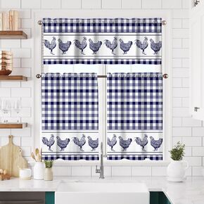 Brown Western Texas Rustic Star Kitchen Curtains Short and Valance Set Buffalo Plaid Country Farm Dining Room Fabric Curtain Drapes Retro Cafe Curtains with Valance for Home Decor