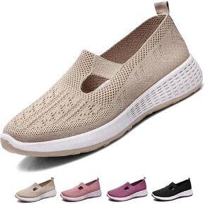 Women's Mesh Walking Shoes Slip On Loafers,Memory Foam Flat Sneakers Lightweight Non-Slip Breathable Wedge Mom Driving Nurse Shoes