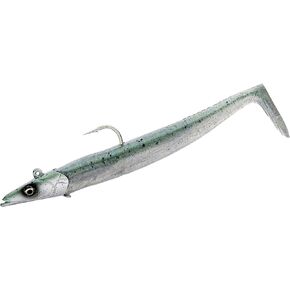 Savage Gear Sandeel Fishing Bait, 1 1/2 oz, Green Back, Realistic Contours & Movement, Durable Construction, Two Tie Points, 5X Hooks, Holographic Eyes, Bait Keeper
