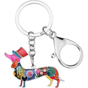 BONSNY Enamel Metal Dachshund Dog Key Chains For Women Girl Car Purse bag Rings Charms Pets Gift