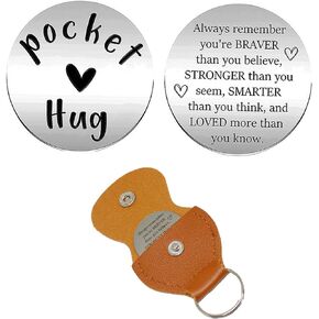 Pocket Hug Token with Leather Keychain Inspirational Birthday Long Distance Relationship Gifts Always Remember You are Braver Than You Believe Keychain Gift for Family and Friends
