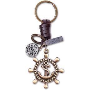 AuPra Anchor KeyChain Gift Women & Men Leather KeyRing Home Car Keys Holder Sailor Present