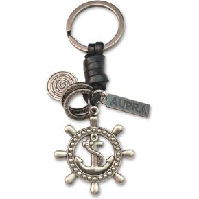 AuPra Anchor KeyChain هدية للنساء والرجال، حلقة مفاتيح جلدية للمنزل، حامل مفاتيح السيارة، هدية البحارة