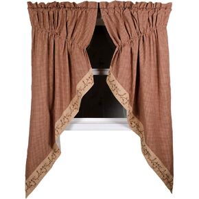 Primitive Home Decors Berry Vine Gingham Black and Nutmeg 72" x 63" Lined Cotton Gathered Swag