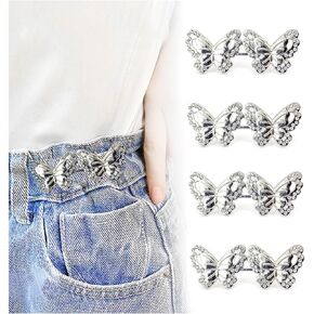 4 Pairs Pant Waist Tightener, Butterfly Jeans Button Pins No Sew Detachable Waist Body Fit Tighten Buckles, Adjustable Jean Buttons Pins Perfect Girl's Gifts for Women Skirt Pant Jeans