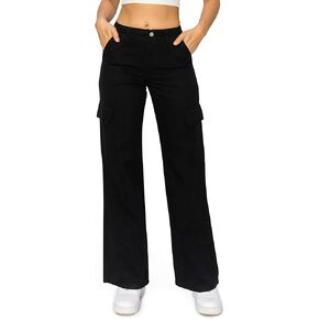 Cali1850 Women’s Straight Leg Cargo Pants - High Waisted Casual Multi Pockets Soft Twill Fabric Trousers