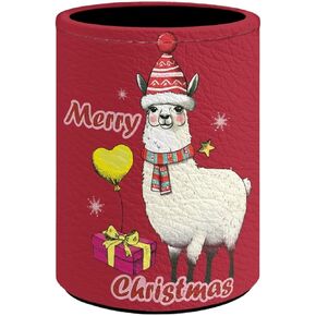 Dreaweet Cute Alpaca Graphic Pen Holder Red PU Leather Pencil Holder Organizer Christmas Gifts Makeup Brush Holder Home Organize Accessories for Women Girls