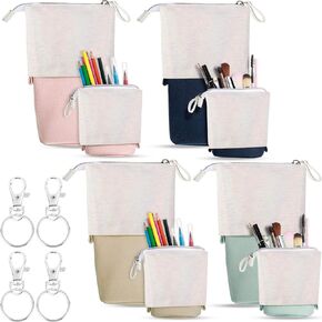 Zonon 4 Pieces Telescopic Pencil Case with Keychain Telescopic Pen Holder Telescopic Pencil Pouch Bag Stationery Pencil Case Box Storage Organizer Makeup Bag for School College Office Supplies