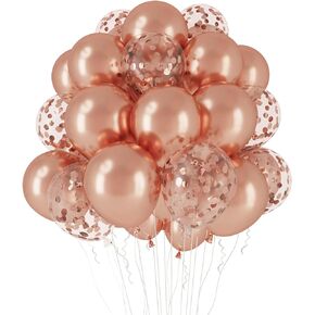 RUBFAC 50pcs Gold Balloons Metallic Gold Confetti Balloons 12 Inches Latex Balloons with 66ft Ribbon for Birthday Party Decorations