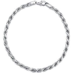 Solid 925 Sterling Silver 2MM/4MM Rope Chain Bracelet for Men Women,with Lobster Claw Clasp,Made in Italy 6.5/7/7.5/8 Inch