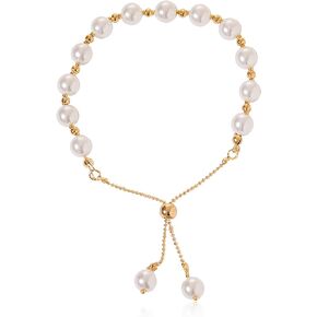 Just Follow Pearl Bracelet for Women Gold Adjustable Slider Bracelet Dainty Chain Bracelet Bride Bridesmaid Birthday Jewelry Gift for Women Girls