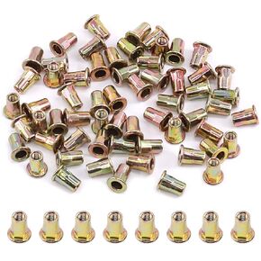 Glarks 60Pcs M8 Half Hex Body Flange Rivet Nuts Zinc Plated Carbon Steel Flat Head Threaded Insert Nut Rivnut Set (M8)