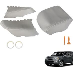 Gray Center Console Armrest Leather Cover & Front Door Armrest Cover Set Replacement for 2009-2015 Pilot