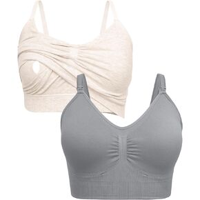 Kindred Bravely Sleep Pumping Bra & Sublime Nursing Bra Bundle (Oatmeal Heather & Grey, Small)