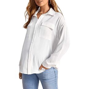 Verdusa Women's Maternity Button Down Shirt Long Sleeve Blouse Top with Pocket in Saudi Arabia