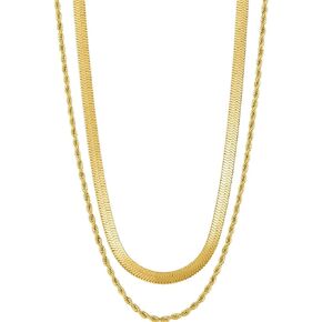 YADUDA Layered Chain Necklace Rope Chain Herringbone Necklace Ball Station 14k Gold Tarnish Resistant Dainty Layered Necklace Gift for Women