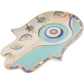 Hamsa Evil Eye Plate: Evil Eye Ceramic Dish Evil Eye Trinket Tray Decorative Jewelry Plate Ring Holder Dish Decorative Tray for Home Turkish Evil Eye Protection