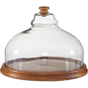 Deco 79 Wood Cake Stand with Glass Lid, 13" x 13" x 10", Brown