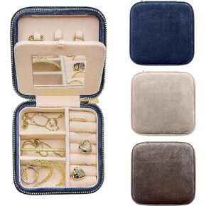 Benevolence LA Travel Jewelry Box - Set of 3 | Navy Blue, Sage and Mocha Brown | Travel Jewelry Case for Men and Women | Jewelry Travel Organizer
