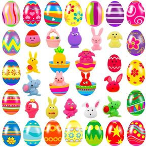 24 Pack Prefilled Easter Eggs with Squishy Toys Inside Bright Colorful Easter Eggs with Fidget Toys Great for Kids Toddlers Easter Basket Stuffers Eggs Fillers Gifts (Easter Squishy)