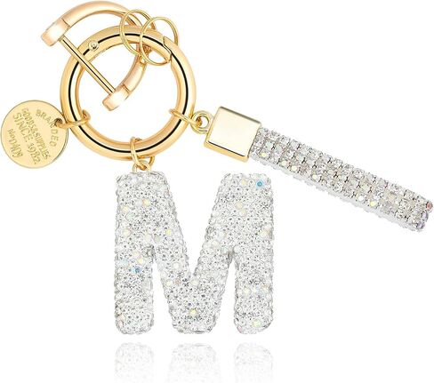 Alphabet Initial Letter Car Keychain with Sparkly Rhinestone Bling Gift for Woman Backpack Bag Charm Decoration in Saudi Arabia