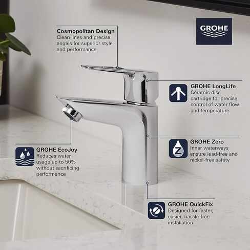GROHE 23085001 Bauloop، صنبور حمام بفتحة واحدة بمقبض واحد مقاس S 1.2 GPM - الصرف غير متضمن، كروم in Kuwait