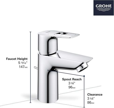GROHE 23085001 Bauloop، صنبور حمام بفتحة واحدة بمقبض واحد مقاس S 1.2 GPM - الصرف غير متضمن، كروم in Kuwait