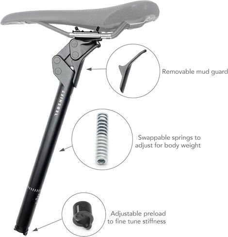عمود مقعد تعليق ShockStop من REDSHIFT للدراجات، عمود مقعد دراجة ممتص للصدمات للطرق والحصى والهجين والدراجات الإلكترونية، 30.4 مم × 400 مم in Kuwait