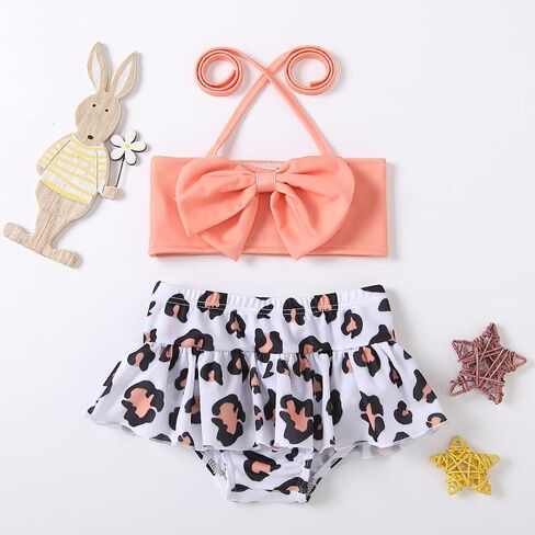 XFGLCK Toddler Girls Swimsuit Bowknot Halter Top+ Stripe Ruffle Bottom Two-Piece Bikini Set Summer Bathing Suit in Saudi Arabia