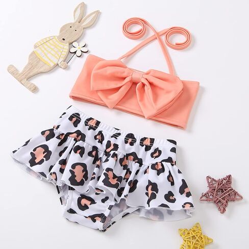 XFGLCK Toddler Girls Swimsuit Bowknot Halter Top+ Stripe Ruffle Bottom Two-Piece Bikini Set Summer Bathing Suit in Saudi Arabia