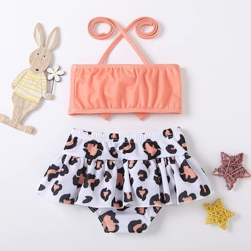XFGLCK Toddler Girls Swimsuit Bowknot Halter Top+ Stripe Ruffle Bottom Two-Piece Bikini Set Summer Bathing Suit in Saudi Arabia