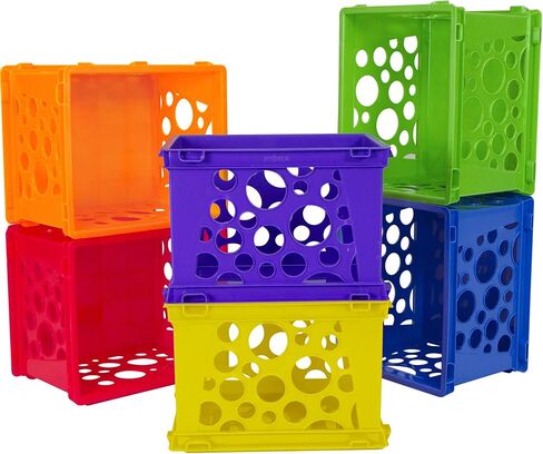 Storex Mini Crates – Stackable Small Storage Crates for Desktop Organization, 9 x 7.75 x 6 inches, Assorted Primary, 12-Pack (61474U12C) in Saudi Arabia