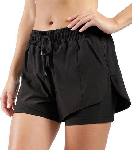 90 Degree By Reflex Lightweight Workout Shorts 2 in 1 Running Yoga Gym Shorts with Inner Biker Short Pockets in Kuwait