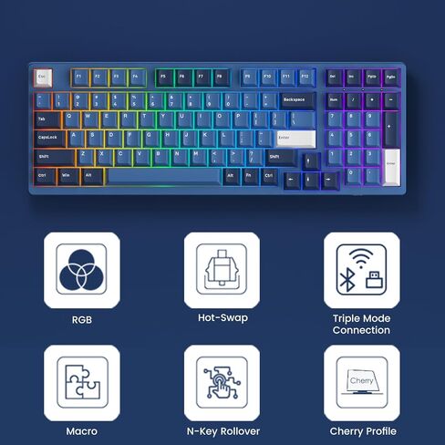 لوحة مفاتيح الألعاب الميكانيكية Akko، 3098B Plus إضاءة خلفية RGB قابلة للتبديل السريع، أغطية مفاتيح PBT، لوحة مفاتيح ألعاب Ocean Star Cherry مع برنامج لجهاز Mac & Win (كريم بلو برو) in Kuwait