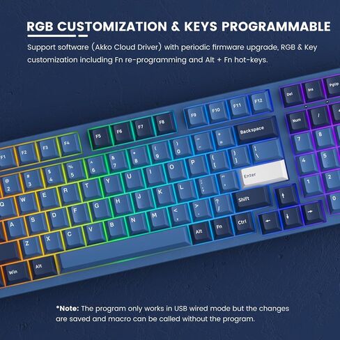 لوحة مفاتيح الألعاب الميكانيكية Akko، 3098B Plus إضاءة خلفية RGB قابلة للتبديل السريع، أغطية مفاتيح PBT، لوحة مفاتيح ألعاب Ocean Star Cherry مع برنامج لجهاز Mac & Win (كريم بلو برو) in Kuwait