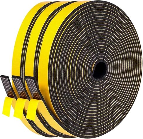 تجريد الطقس 3/8 بوصة عرض × 1/8 بوصة طول، شريط ختم رغوي لباب النافذة، شريط عازل رغوي لاصق يقلل من ضوضاء الغبار والهواء البارد، 16 قدمًا لكل × 3 لفات، أسود (FWS) in Kuwait