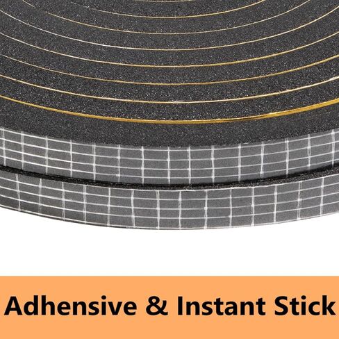 تجريد الطقس 3/8 بوصة عرض × 1/8 بوصة طول، شريط ختم رغوي لباب النافذة، شريط عازل رغوي لاصق يقلل من ضوضاء الغبار والهواء البارد، 16 قدمًا لكل × 3 لفات، أسود (FWS) in Kuwait