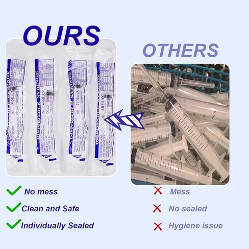 20 عبوة من المحاقن البلاستيكية مع علامات القياس، مختومة بشكل فردي مثالية للاستخدام عن طريق الفم، وإعادة التعبئة، وإطعام الحيوانات الأليفة، بما في ذلك وضع الزيت أو الغراء 10 مل in Kuwait