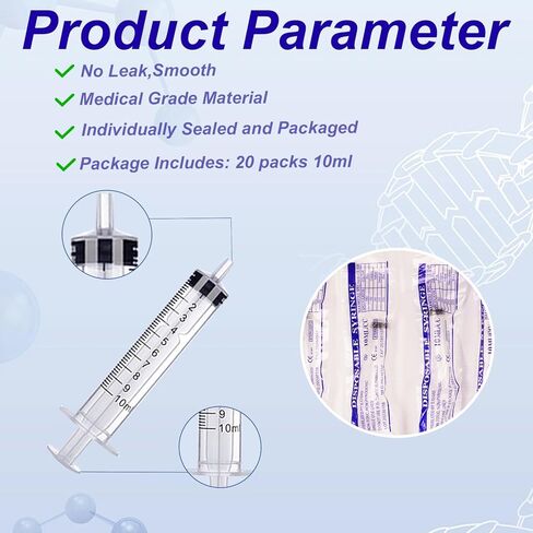 20 عبوة من المحاقن البلاستيكية مع علامات القياس، مختومة بشكل فردي مثالية للاستخدام عن طريق الفم، وإعادة التعبئة، وإطعام الحيوانات الأليفة، بما في ذلك وضع الزيت أو الغراء 10 مل in Kuwait