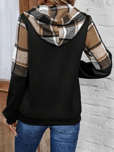 Floerns Women's Plaid Print Drawstring Hoodie Long Sleeve Pullover Sweatshirt in Saudi Arabia